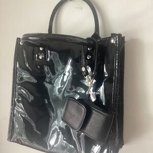 Danielle Nicole Black Shiny Vintage / Phone Bag - Silver Chain Accent